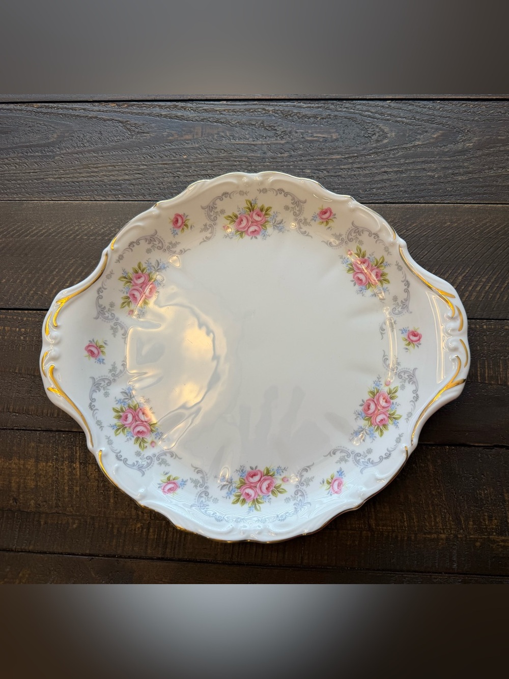 Royal Albert Tranquility Floral Scalloped Serving Plate with Pink Rose Motif